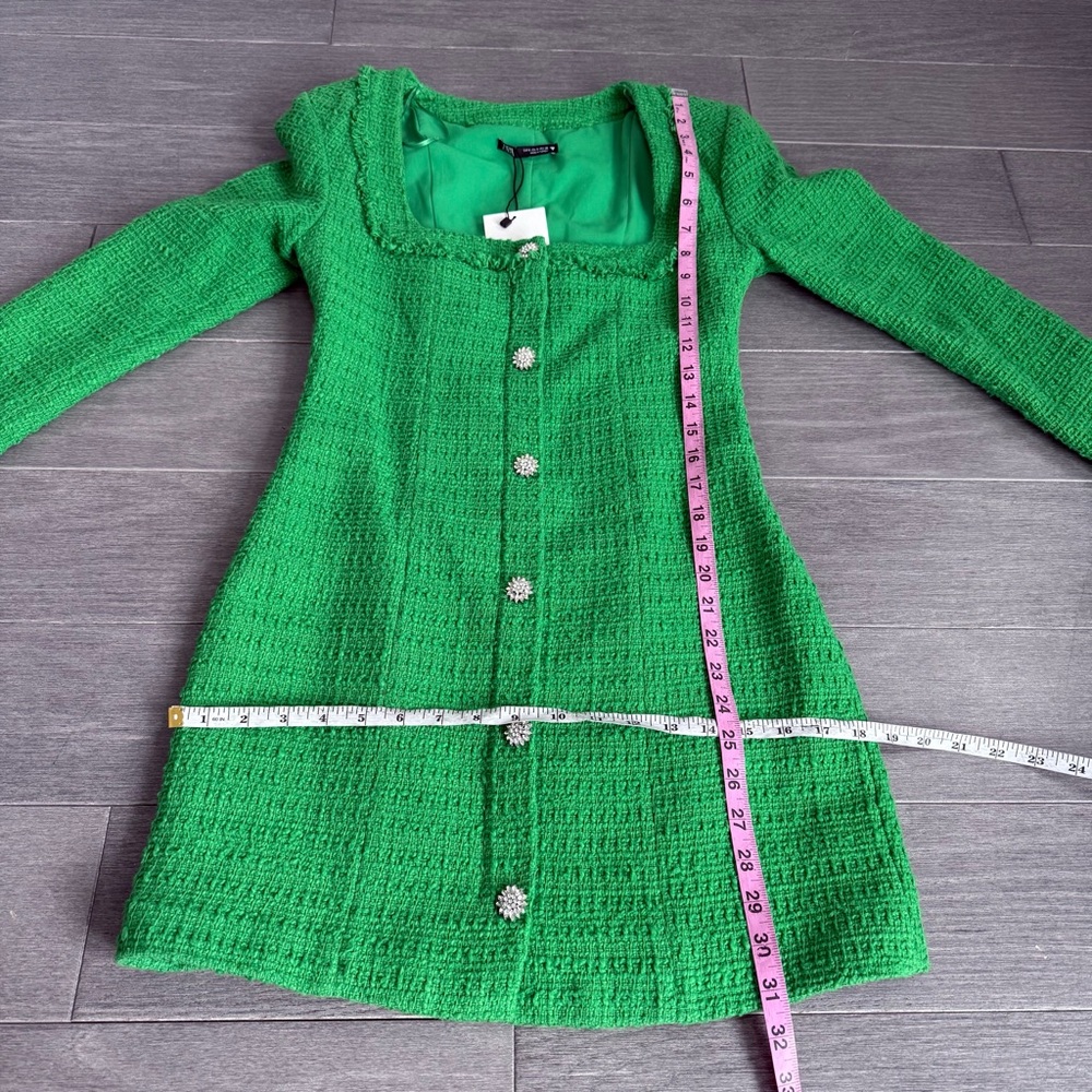 ZARA Kelly Green Textured Tweed Mini Dress Jewel Buttons NWT S Blogger Favorite - Picture 16 of 16